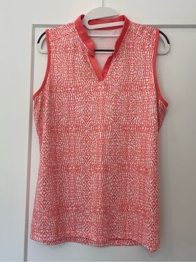 bcg Coral and White Patterned V-Neck Printed Athletic Top Medium